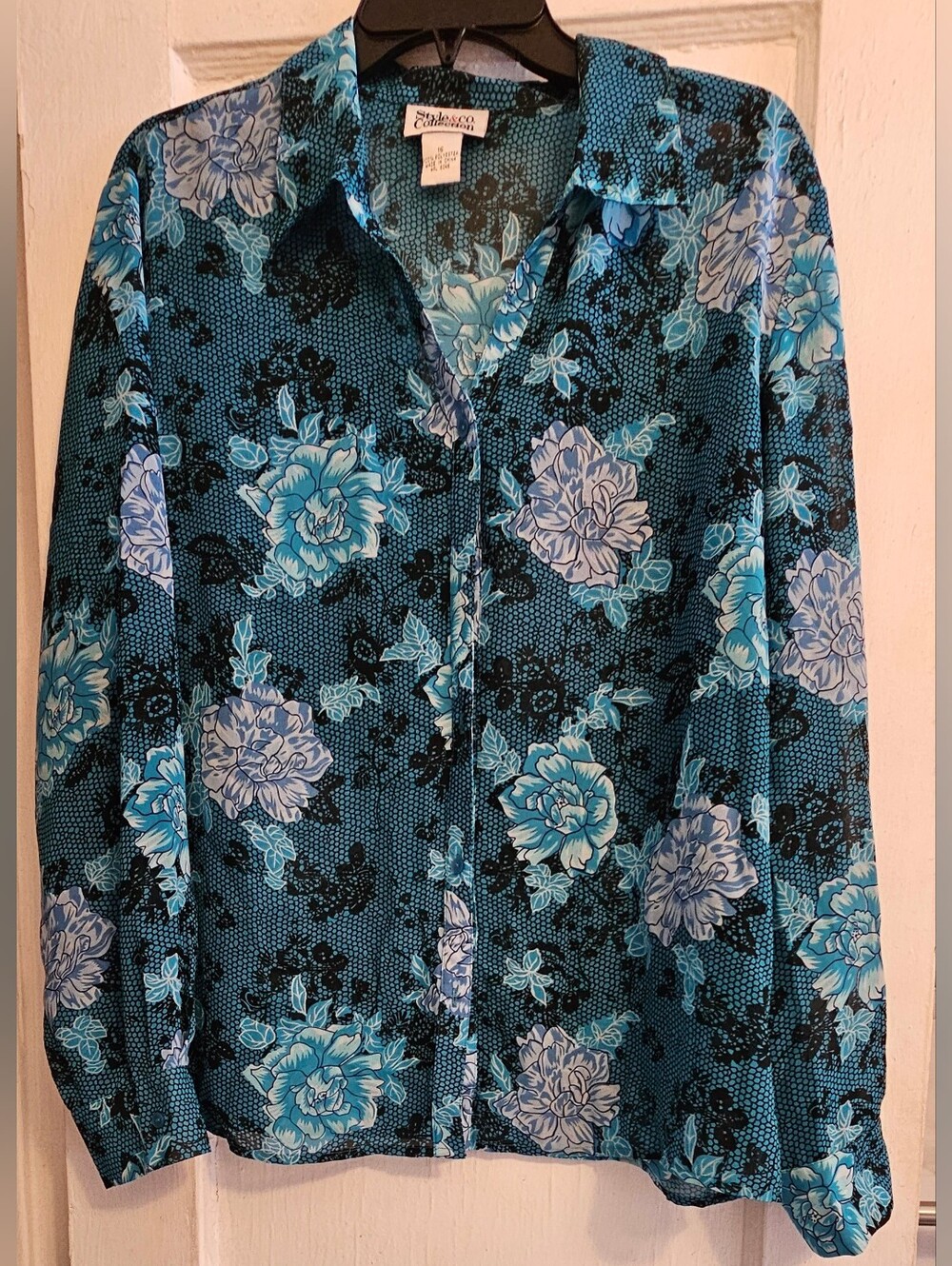Style & Company Turquoise and Black Floral Button-Down Shirt